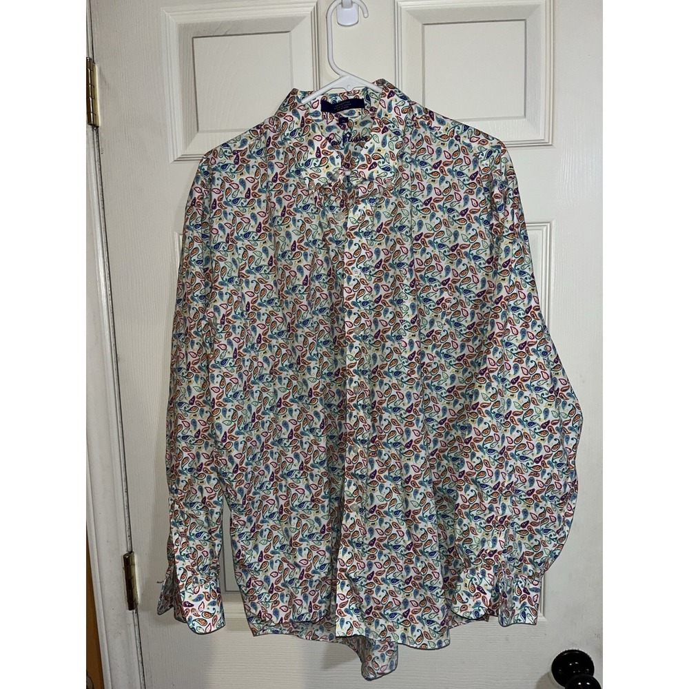 Alan Flusser‎ shirt mens paisley  Button Down Long Sleeve Red Orange Teal